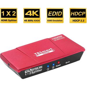 NÖRDIC SGM-161 HDMI splitter 1 input naar 2 output - 1080p - 4K 60Hz - 18 Gbps - Rood/Zwart