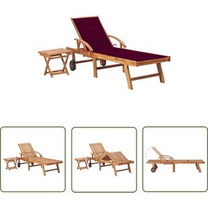 vidaXL Teak Hout - Ligbed - Ligbed met tafel en kussen massief teakhout - Lounge Stoel - Tuinset - Buitendecoratie