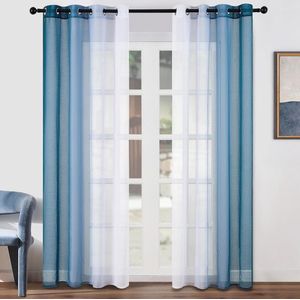 Gordijnen turquoise kleurverloop gordijnen raamgordijn transparant met oogjes ooggordijn set van 2 245 cm hoog gordijn lusgordijn 140 cm breed decoratie voor moderne woonkamer slaapkamer