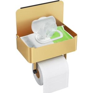 Toiletpapierhouder met Plank en Dispenser voor Doekjes - Roestvrijstalen Wandhouder Goud