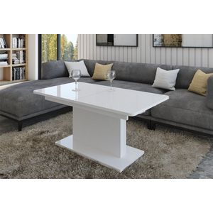 Uitschuifbare salontafel met mogelijkheid tot optillen - Wit glans - Verstelbare salontafel - Salontafel woonkamer - Salontafel - 126 - 168 cm
