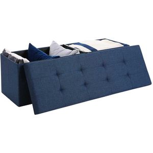 Segenn's zitkist - Hocker - poef - kist - met opbergruimte - met deksel - opklapbare zitmeubels - 120L - stabiel - tot 300 kg  gewatteerd - marineblauw