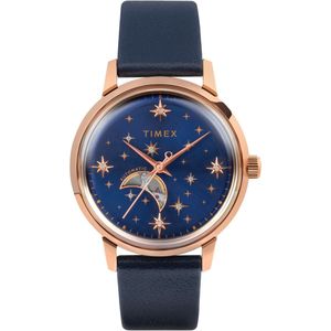Timex Celestial Automatic TW2W21300 Horloge - Leer - Blauw - Ø 38 mm