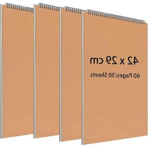 A3 schetsboek - 4 Pack - 60 pagina's - landschap - spiraal gebonden - hardcover - bruin