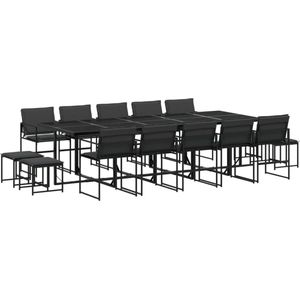 vidaXL Tuinset 15-delig - Textileen - Zwart Tuinset - Tuintafel - Stoelen - Krukken - Kussens