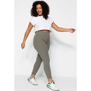 Trendyol Zwarte Hoge Taille Polar Fleece Geribbelde Gebreide Legging In Grote Maten Tbbaw23Bv00017