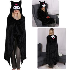 Hello Kitty en Kuromi Zwarte sprei/deken met kap, pluche, warm - 120x150 cm