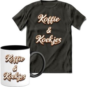 T-Shirtknaller T-Shirt met Koffiemok | Koffie en Koekjes - Koffie Kleding | Heren / Dames Shirt met Mok Cadeau | Kleur grijs | Maat 3XL
