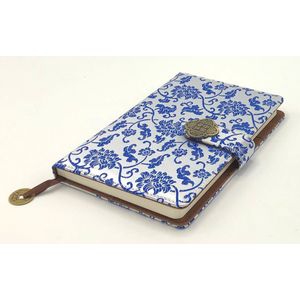 Dagboek - Notebook Chinese Yun Brocade - Journal - Blue Flower - Hardcover met magneet slot - 22 x 15 cm.