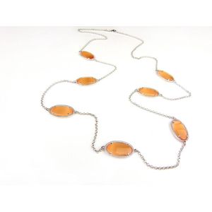 Zilveren halsketting halssnoer collier Model Oval met oranje stenen