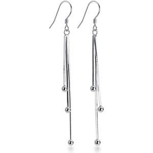Elegante ketting met kleine kralen en bal, threader kwastje hangende oorbellen - S925 sterling zilver - Lichtgewicht en hypoallergeen - Geschenk voor beste vriendin