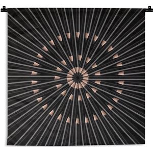 Wandkleed Cirkels met patroon - Zwarte kleurpotloden in cirkelvorm Wandkleed katoen 120x120 cm - Wandtapijt met foto