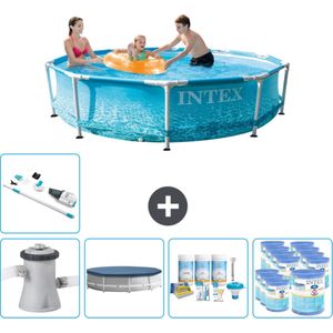 Intex Rond Frame Zwembad - 305 x 76 cm - Waterprint - Inclusief Pomp Afdekzeil - Onderhoudspakket - Filters - Stofzuiger