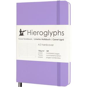 Hieroglyphs Notitieboek A5 Gelijnd - Hardcover - 189 Genummerde Pagina’s - 100 Grams Papier - Elastiek - Paars - Lila