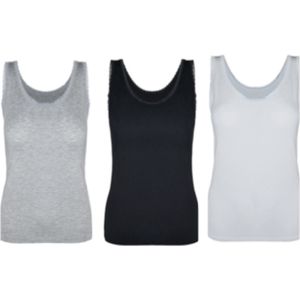 GAUBERT Bamboe Viscose Dames Onderhemd Set van 3 - Maat - S/M zwart/wit/grijs