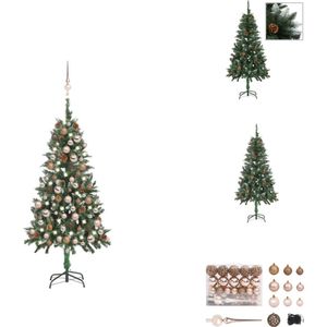vidaXL Kunstkerstboom 150 cm - Levensecht - Groen en wit - Met LED-verlichting - Inclusief 18 dennenappels - Met USB-aansluiting - Decoratieve kerstboom