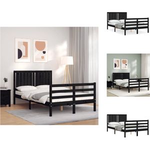 vidaXL-Bedframe-met-hoofdbord-massief-hout-zwart-120x200-cm - Bed - Bed