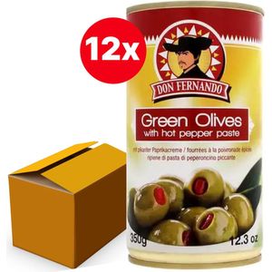 Groene olijven gevuld met pikante paprikapasta 350g - Doos 12 stuks