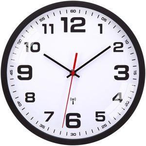 Warminn radiogestuurde wandklok, stil, 30 cm kwarts, op batterijen, grote wandklok, gemakkelijk af te lezen voor thuis, keuken, slaapkamer, kantoor, school (zwart)