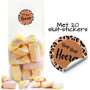 Uitdeelzakjes + sluitstickers - 20 stickers & 20 zakjes - cellofaanzakjes - Transparant - snoepzakjes - traktatie zakjes - Inpakzakjes - kinderfeestje - Luipaard