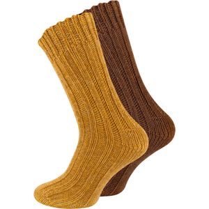 2 paar Wollen sokken - Grof gebreid - met Alpacawol - Goud-Bruin- Maat 35-38