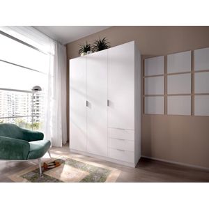 Vente-unique Kast 3 deuren en 3 lades - L121 cm - Wit - LISTOWEL L 121 cm x H 184 cm x D 52 cm