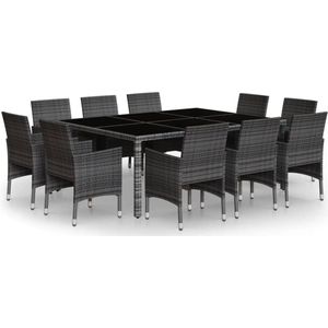vidaXL 11-delige Tuinset - Poly Rattan - Grijs Tuin Set - Eetkamerset - Buitenset - Lounge Set - Patio Set