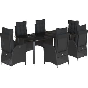 vidaXL - 7-delige - Tuinset - met - kussens - poly - rattan - zwart