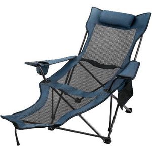 MK - Campingstoel - Tuinstoel - Relaxstoel - Verstelbaar - Opvouwbaar - 168x56x69 cm - Blauw