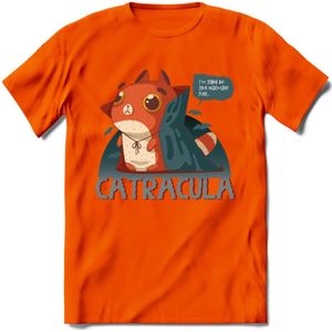 Graaf catracula T-Shirt Grappig | Dieren katten halloween Kleding Kado Heren / Dames | Animal Skateboard Cadeau shirt - Oranje - 3XL