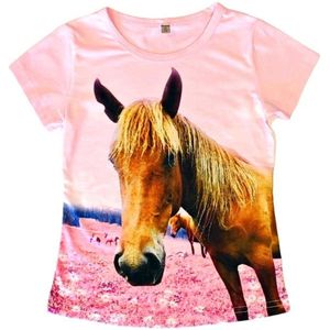 T-shirt met paarden, roze, full colour print, kids, kinder, maat 146/152, horses, mooie kwaliteit!