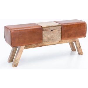 Bankje met opbergruimte (Hout & Leer) - Poef met opbergruimte - Opbergbankje - Zitbankje Slaapkamer / Woonkamer / Hal met Opslagruimte - Industrieel Bankje - Halbankje Hal Decoratie - Entree Meubilair (120 cm x 53 cm x 29 cm)