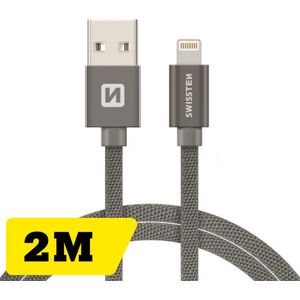 Swissten Lightning naar USB MFI Gecertificeerd kabel - 2M - Gevlochten kabel geschikt voor iPhone 7/8/X/11/12/13/14 - Grijs