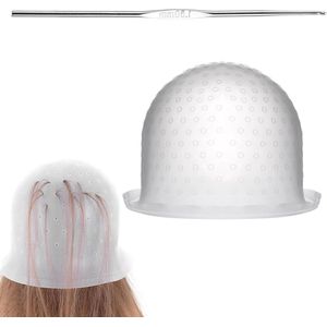 1 stuk ponsvrije haarverf cap met haak - professionele herbruikbare siliconen haarverf gereedschap voor kapsalon - wit