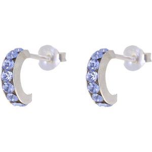 Behave – Oorbellen – 925 Sterling Zilveren Kleine Oorring met Blauwe Kristal steentjes