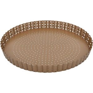 Geperforeerde quiche-taart- en pizzavorm - Ø 25 cm - met losse hefbodem - bronskleurig koolstofstaal - antiaanbaklaag - recepten 210554 tartelette vormen