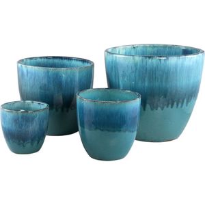 PTMD Norty Bloempotten - 44x44x42 cm - Keramiek - Blauw - Set van 4