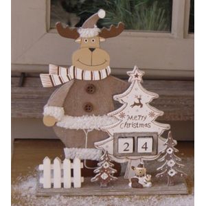 Xmas kalender eland met kerstboom hout 22 cm | kerstdecoratie | TCL-310681 | La Galleria