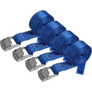 Sjorband spanband bevestigingsband met klemgesp - blauw, beschikbaar in verschillende lengtes en hoeveelheden - draagvermogen tot 250 kg DIN EN 12195-2, 4 stucks 2.5 cm x 2.5 m