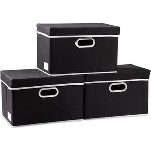 Opvouwbare opbergdoos met deksel [3-pack] Stof Opvouwbare Opbergbak Organizer Container Mand Cube met Cover voor Thuis Slaapkamer Kast Kantoorkinderkamer Zwart (14,9 x 9,8 x 9,8 x 9,8 cm)