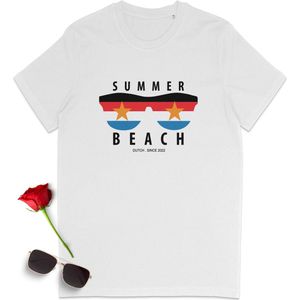 T Shirt Heren - T Shirt Dames - Zomer Strand - Summer Beach - Wit - Maat L