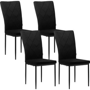 Kanyu® Eetkamerstoelen Set - Zwart Faux leer - 4 Stuks - Keukenstoelen - Hoge Rugleuning - Gestoffeerd - Met Metalen Poten - Voor Eetkamer & Bruiloft