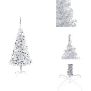 vidaXL Kunstkerstboom - Glanzend zilver - 150 cm - LED verlichting - Inclusief kerstballen en piek - Decoratieve kerstboom