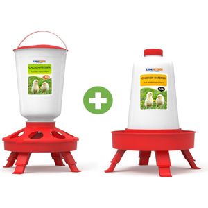 UniEgg® Slimme voerbak 1,5 kg + drinkbak 1,5 liter (Rood) - automatisch en innovatief - met 3 standen - drinkbak voor kuikens kip, kwartel en ander pluimvee of gevogelte