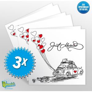 3x Muziekwenskaart - Just married – zelf opneembaar – 60 seconden – 21x21cm – hoge kwaliteit – inclusief envelop