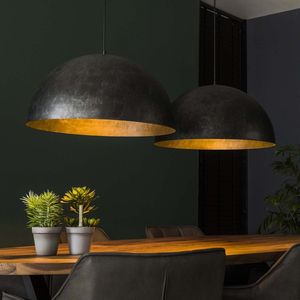 Grote eettafellamp Dome | 2 lichts | zwart / goud | metaal | Ø 60cm | 142 cm breed | in lengte verstelbaar tot 150 cm | dimbaar | hanglamp | modern / sfeervol design