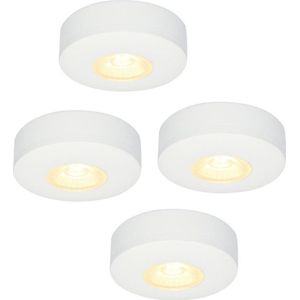 4x HOFTRONIC Pavo - Platte opbouwspot - LED - Rond zaagmaat 53mm - Wit - Dimbaar - Zeer lage opbouwdiepte 23mm - 3 Watt - 260 lumen - 230V - 2700K Extra warm wit - Plafondspots - Dunne opbouwspot voor badkamer en buiten - 5 jaar garantie