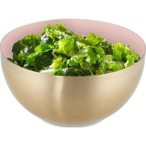 Relaxdays saladeschaal - 2 liter - saladekom - serveerschaal - rond - mengkom - rvs - roze