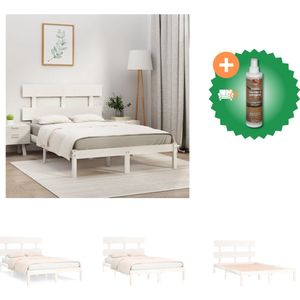 vidaXL Houten Bedframe - Massief grenenhout - 205.5 x 205.5 x 31 cm - Wit - Geschikt voor 200 x 200 cm matras - Bed - Inclusief Houtreiniger en verfrisser