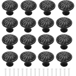 Meubelknoppen Zwart 16-delige kastknoppen Bloemenpatroon Ronde ladegrepen Meubelknop Zwarte dressoirknoppen Ladeknoppenset Kastknoppen voor meubeldressoir